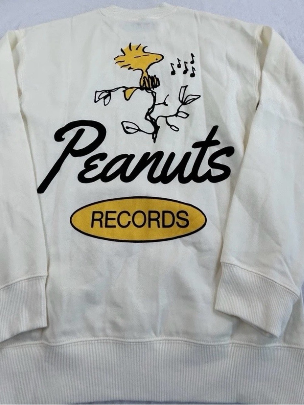 Peanuts Records Cream Crewneck Sweatshirt with Yellow Logo UNISEX XL - Picture 2 of 3
